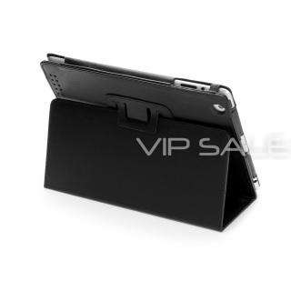   IPAD 3 BLACK LEATHER CASE COVER WITH STAND + SCREEN PROTECTOR & STYLUS