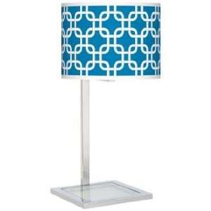  Blue Lattice Glass Inset Giclee Table Lamp