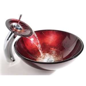Kraus C GV 200 12mm 10AB Irruption Red Glass Vessel Sink and Waterfall 