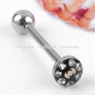 Style 14G Stainless Steel Crystal Black Plastic Barbell Tongue Ring 