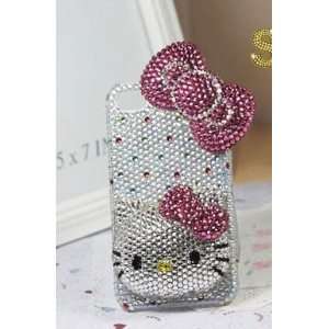  Handcrafted 3D Silver & Pink Hello Kitty Crystals iPhone 4 