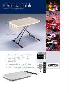 NEW Lifetime Personal Adjustable Folding TV Tray Table  