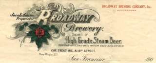 Letterhead for Broadway Brewery, San Francisco   image