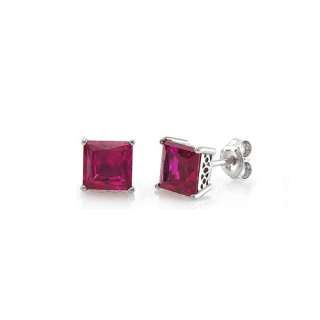 STERLING SILVER 6MM PRINCESS RUBY CZ SOLITAIRE EARRINGS  
