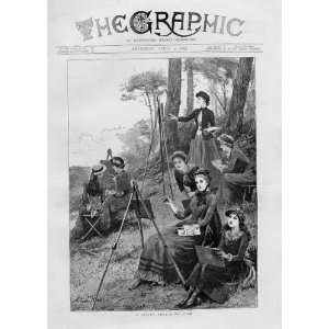  A Ladies Sketching Club Antique Print 1885