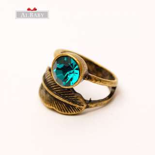 Vintage Bronze Leaf Green Zircon Ring valentines Ring r361  