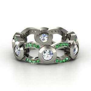  Locked In Band, 14K White Gold Ring with Diamond & Emerald 