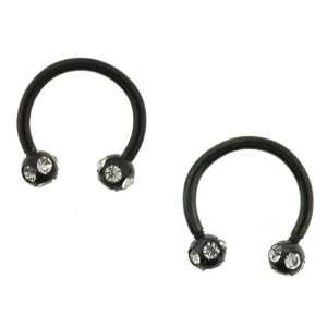  Surgical Steel Anodized Black Horseshoe Earrings   16G x 