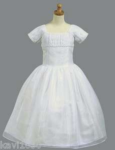 Girl First Communion Dress Beaded Satin Bodice Organza Skirt 5 6 7 8 