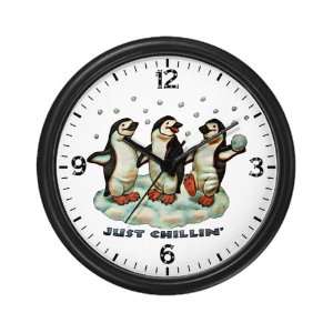    Wall Clock Christmas Penguins Just Chillin in Snow 