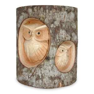  Wood sculpture, Owl and her Chick