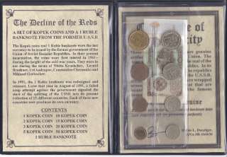 THE DECLINE OF THE REDS, EIGHT KOPEK COINS & A 1 RUBLE BANKNOTE FROM 