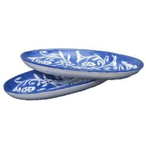 Le Souk Ceramique 16 Inch Large Oval Platter, Garland Design, Set of 2 