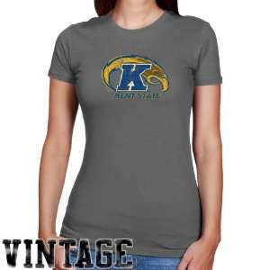 Kent State Golden Flashes Ladies Charcoal Distressed Logo Vintage Slim 