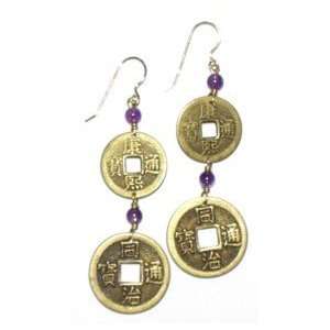  Double Coin with Amethyst Earring