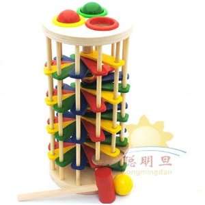   toy colorful educational wooden toy rotating knock ball the ladder 1pc