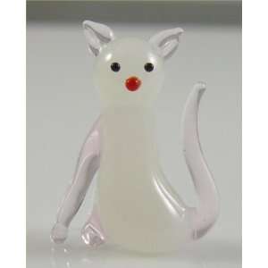 Cat,Kitten Miniature Glass Figurine, Opaque body with Pink legs/tail 