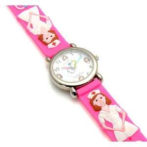    Nurse Theme Pink Rubber Childrens Watch With Second Hand Jewelry