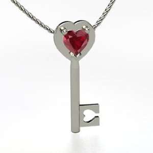    Key to My Heart, Heart Ruby 14K White Gold Necklace Jewelry