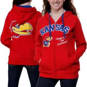  NCAA Kansas Jayhawks Ladies Red Track Meet Full Zip Hoodie 