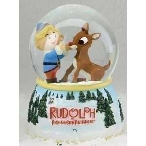  of 2 LED Lighted Rudolph & Hermey Christmas Glitterdomes Snow Globes
