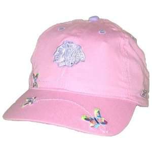  Kids Chicago Blackhawks Pink Butterfly Adjustable Hat 