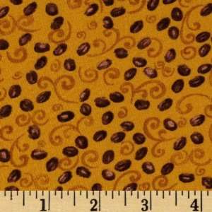   Java Coffee Bean Swirls Gold Fabric By The Yard Arts, Crafts & Sewing