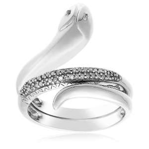 10k White Gold Diamond Snake Ring (1/10 cttw, I J Color, I3 Clarity 