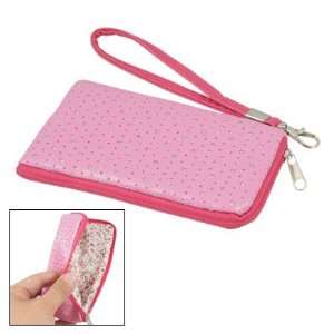   Faux Leather Cell Phone Zip Up Pouch Wrist Purse Fuchsia Electronics