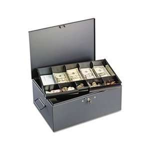 Extra Large Cash Box with Handles, Disc Tumbler Lock, Gray  