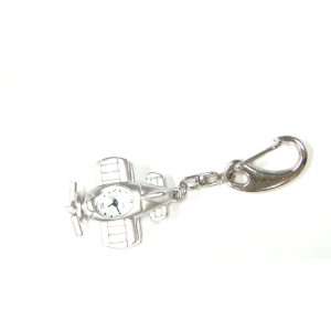  Silver Stainless Pocket Key Chain Mini Clock AIR PLANE 