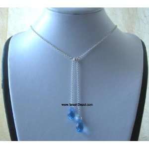   Blue Teardrop Crystals 925 Silver Chain Nec 