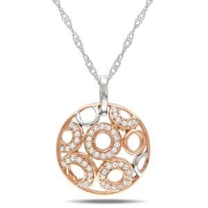  14k Rose Gold Diamond Pendant with Chain, (.16 cttw, G H 