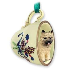 Cairn Terrier Green Holiday Tea Cup Dog Ornament   Red 