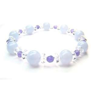  Blue Lace Agate Clear Quartz Amethyst Bracelet 6 Jewelry