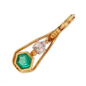 Columbian Emerald & Shield Cut Diamond in 18K, 22K & Platinum Pendant