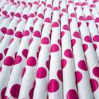 50 Pack HOT PINK POLKA DOT SipSticks Paper Drinking Party Straws 
