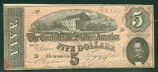 1864 T69 $5 Capitol at Richmond, VA. Sers 2 CONFEDERATE  