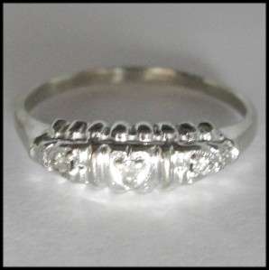   Petite 14K White Gold Ring 3 Stone Diamond Wedding Band sz 6.75  