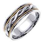 FINE MENS BRAIDED WEDDING BAND MAN RINGS TWO TONE GOLD  