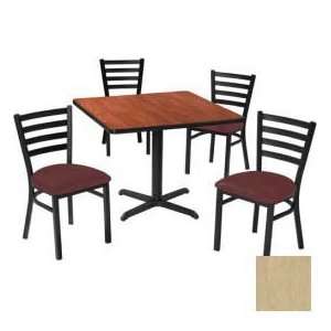   Set, Maple Fusion Laminate Table/Burgundy Vinyl Chair