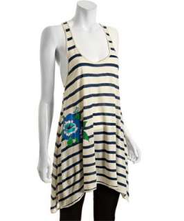 AKA New York ivory striped jersey flower detail tank   up to 