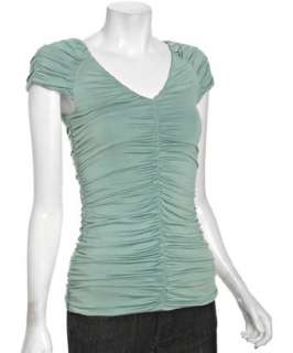 Casual Couture by Green Envelope mineral blue ruched jersey v neck top 