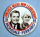   Geraldine Ferraro 1984 Political Pin America Needs New Leadership