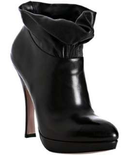 Prada black leather ruffle trim platform boots  