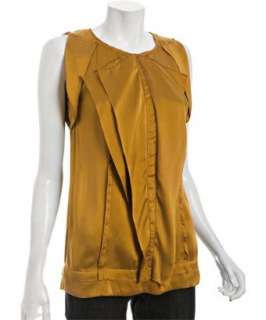 Diane Von Furstenberg mustard crinkled silk front detail blouse 
