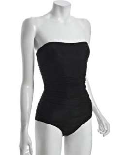 Dolce & Gabbana black solid strapless one piece swimsuit   up 