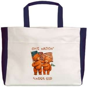  Beach Tote Navy One Nation Under God Teddy Bears with US 