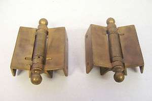 ANTIQUE VINTAGE PAIR BRASS DOUBLE ACTION HINGES 4 LONG FOR 1 1/8 