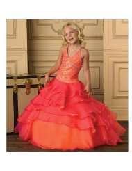 House of Wu Girls Orange Tiered Beaded Pageant Flower Girl Dress 2 16